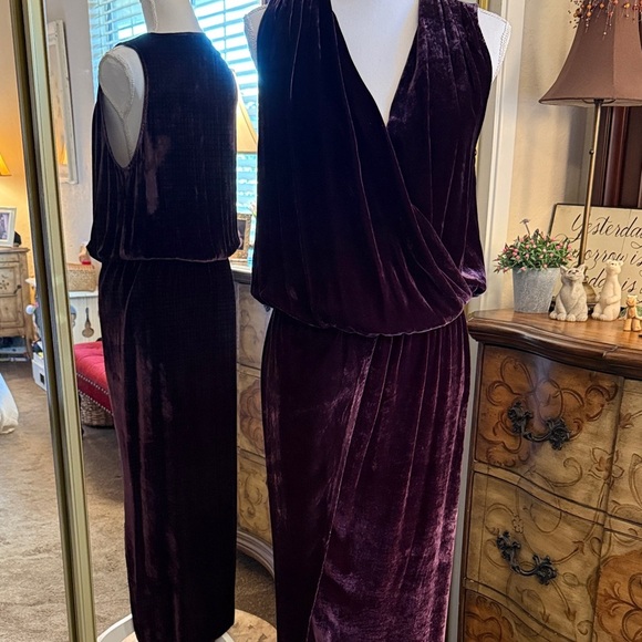 Young Fabulous & Broke Dresses & Skirts - Young Fabulous & Broke Velvet Maxi Dress in Deep Purple with a High Slit